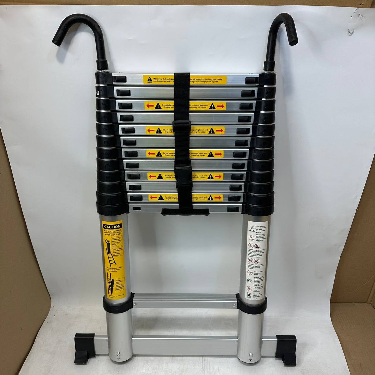 Telescopic Ladder 3.8m Aluminium Extension Stabiliser Bar Hooks EN131 Portable