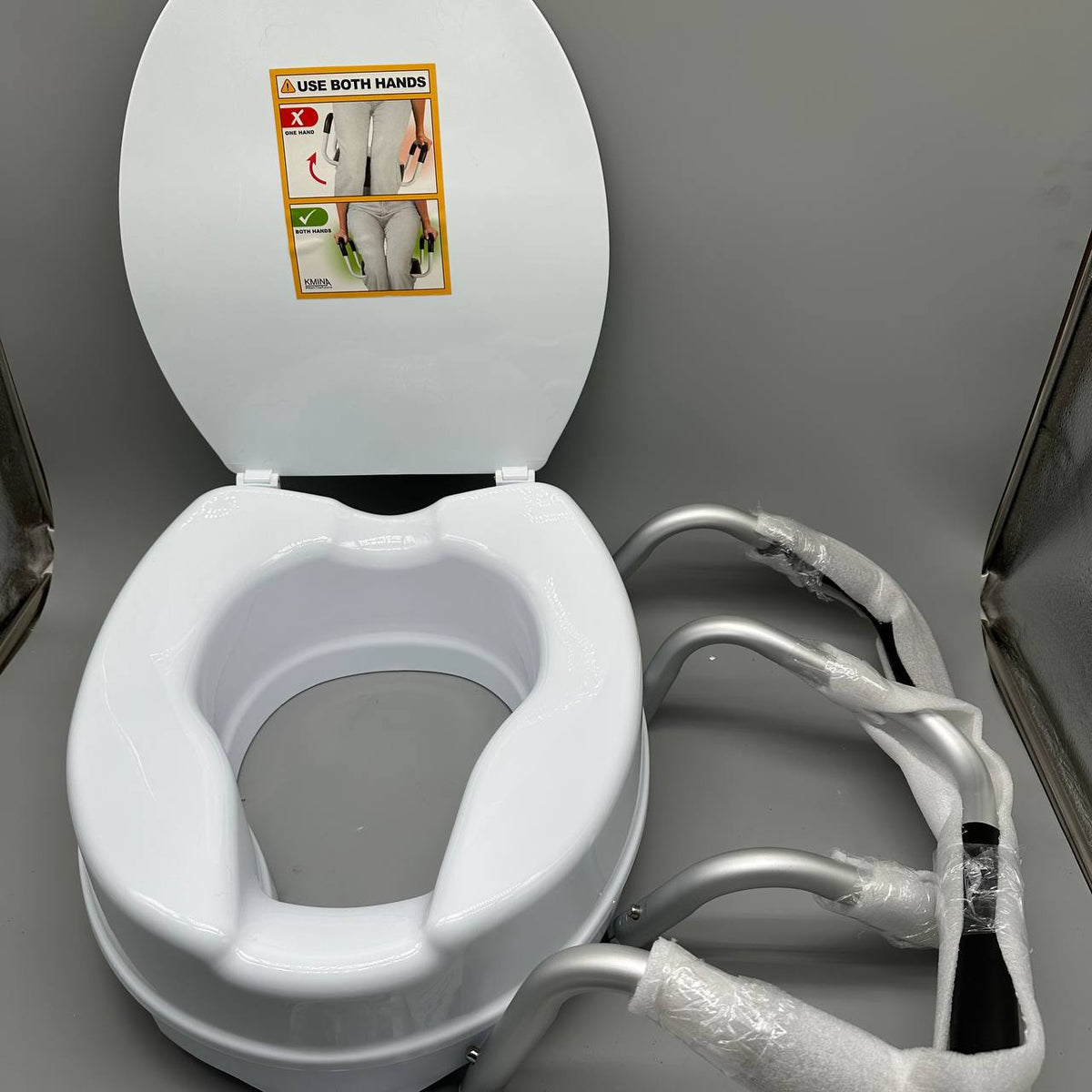 Raised Toilet Seat 10cm with Handles Lid White Bathroom Mobility Aid PEPE