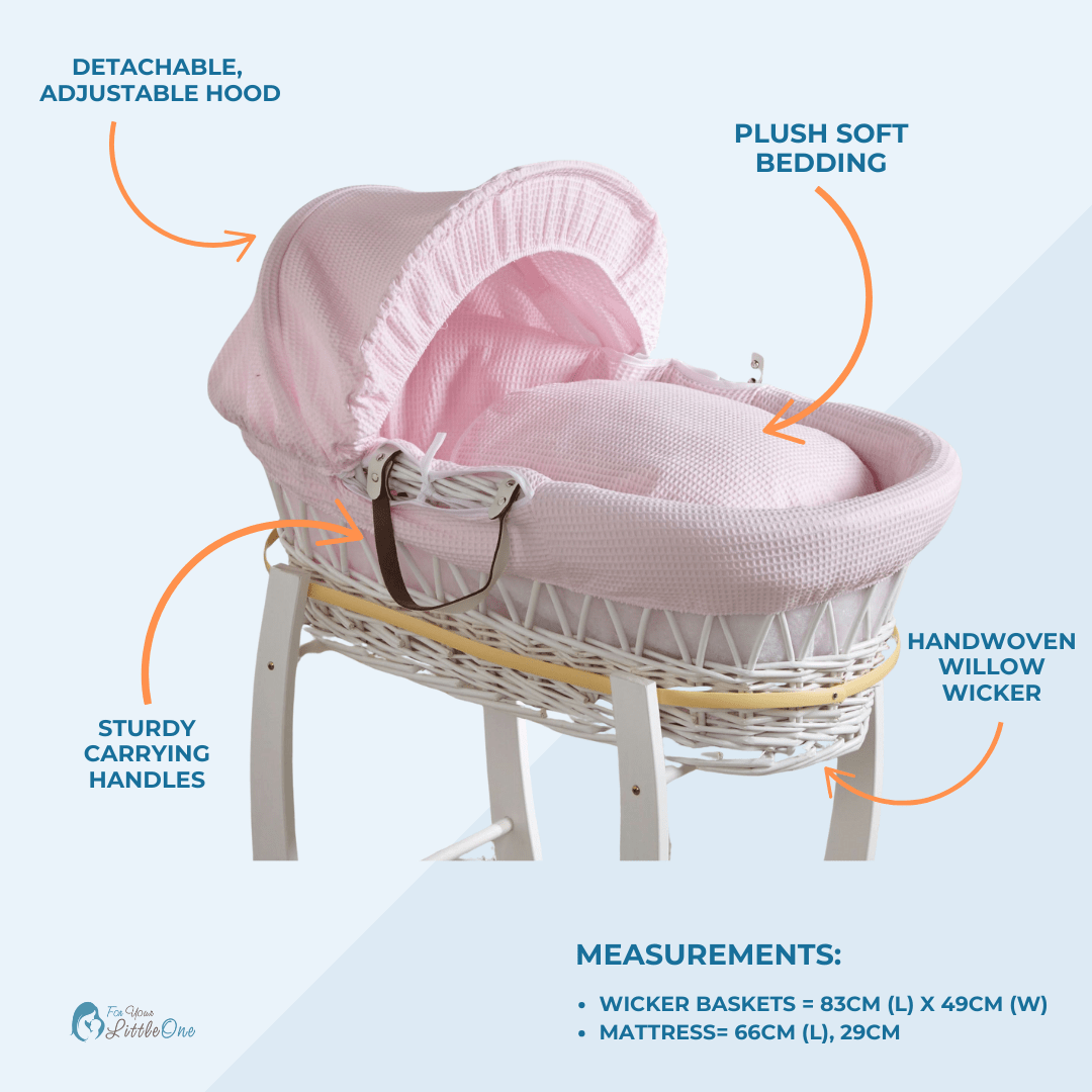 Baby Moses Basket Wicker with Stand Grey Dimple Newborn Crib Bassinet