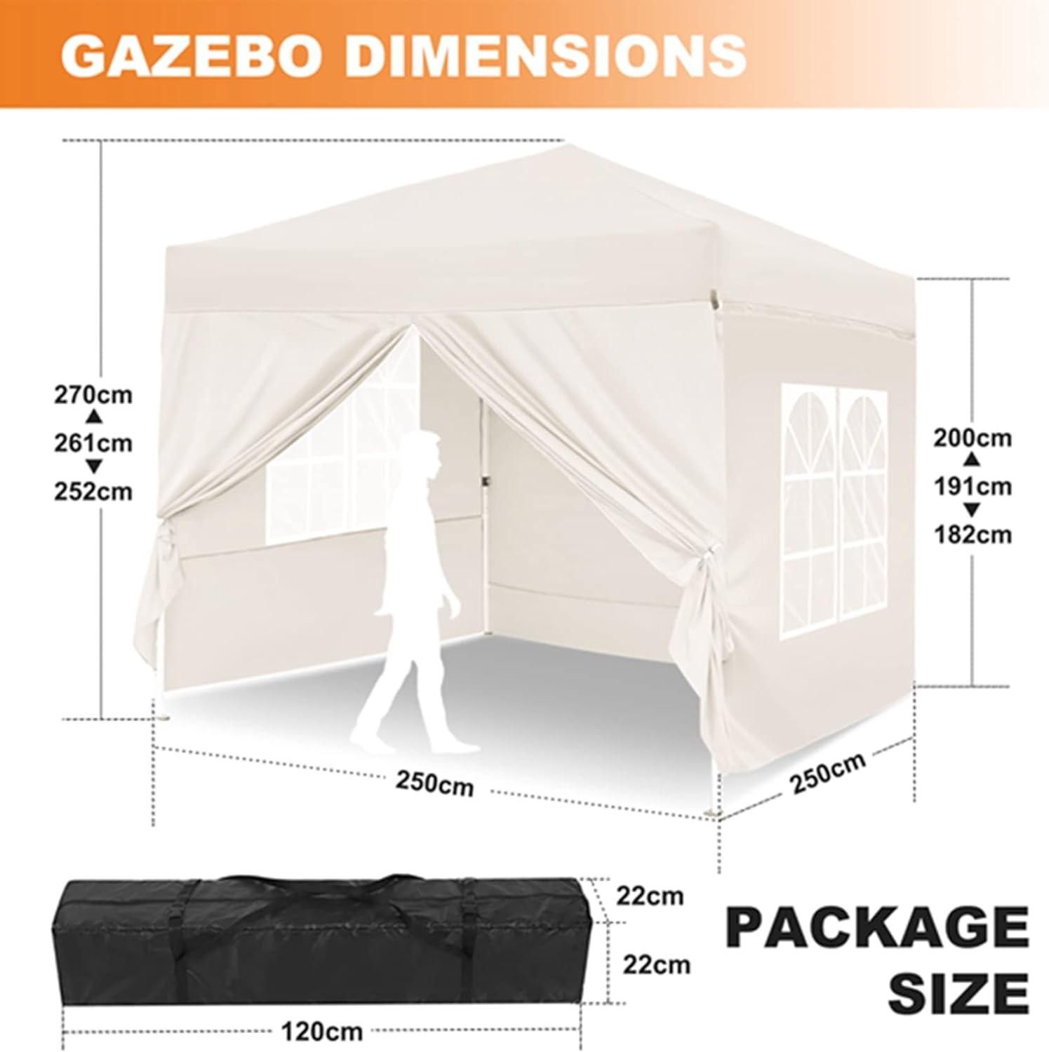 Pop Up Gazebo 2.5Lx2.5Wx2.7H Metres With Carrybag For Camping Garden - Massive Discounts