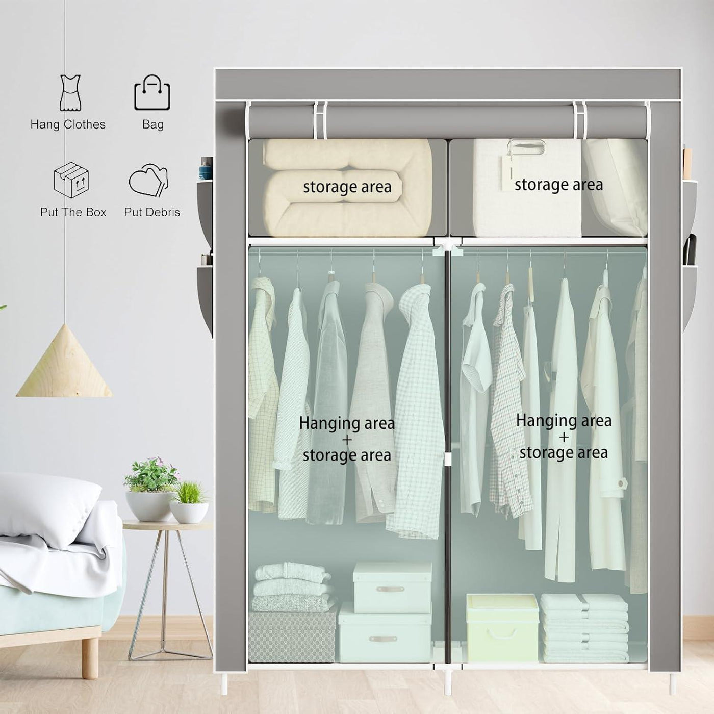 Portable Canvas Wardrobes for Bedroom with Shelves 105*45*165cm - Massive Discounts