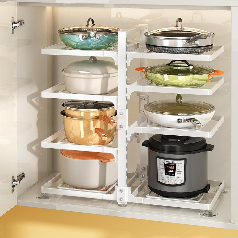 Pots and Pans Organizer for Cabinet, 8 Adjustable Tiers Pan Organizer Rack - Massive Discounts