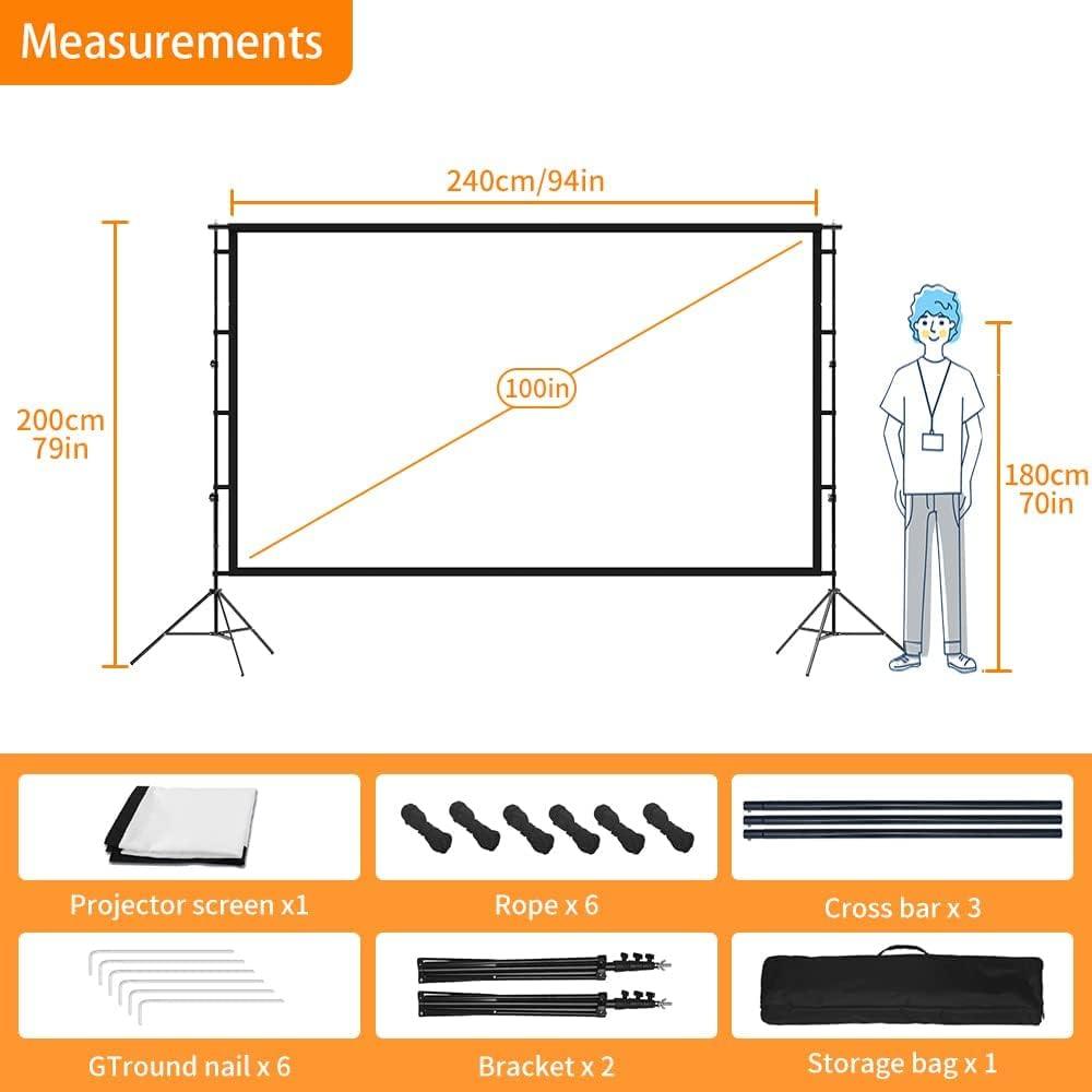 Projector Screen 100 Inch With Stand, Screen 16:9 for Outdoor Backyard - Massive Discounts