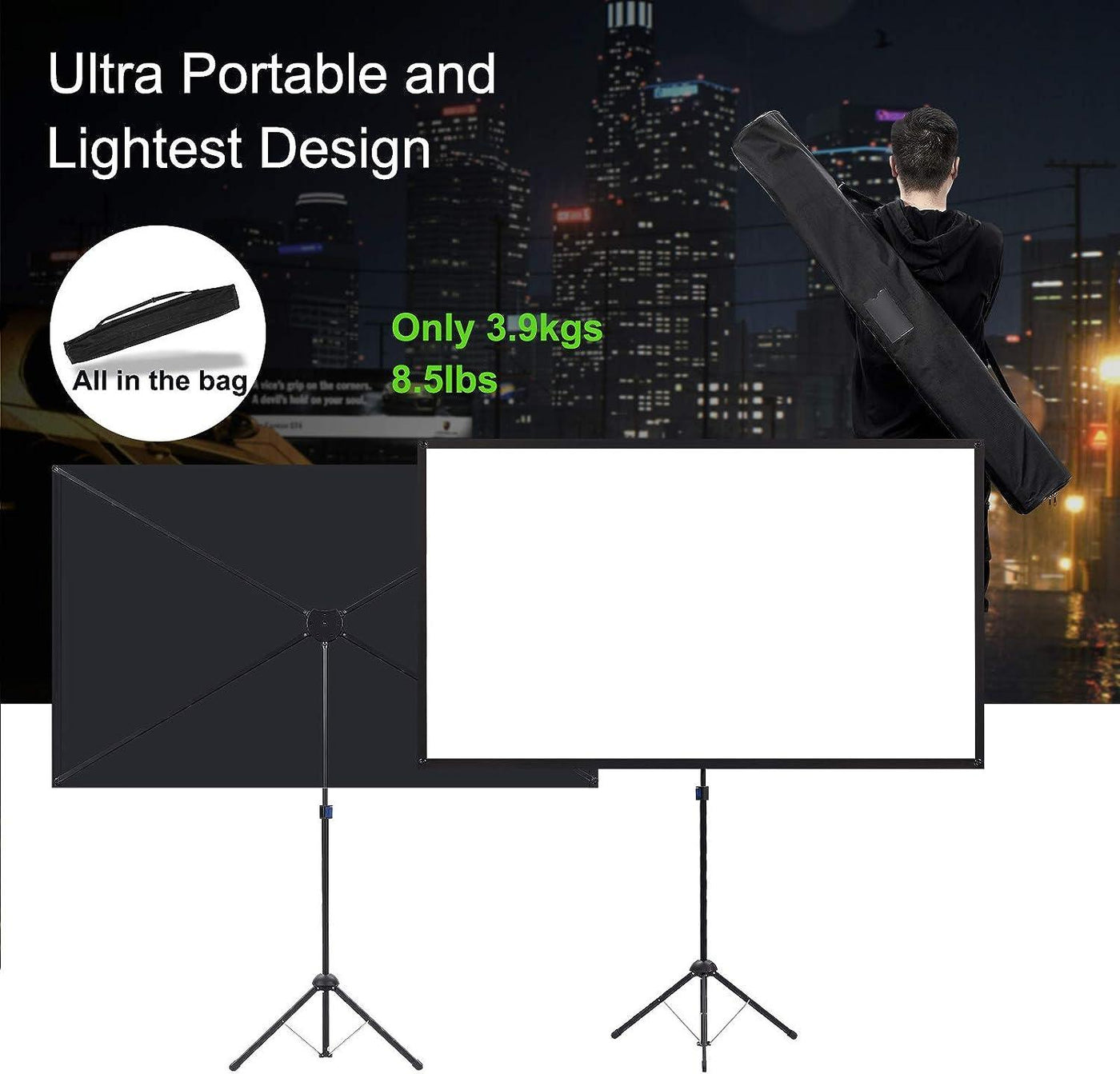 80 Inch Projector Screen with Tripod Stand, Outdoor Projector Screen 16:9 with Carrying Bag - Massive Discounts
