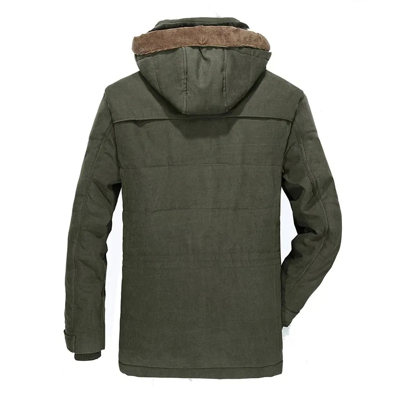 Green jacket with brown fur lining on a white background