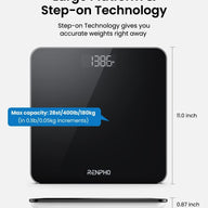 RENPHO Digital Bathroom Scale Black for Fitness (Stone/lb/kg) 28*28cm - Massive Discounts