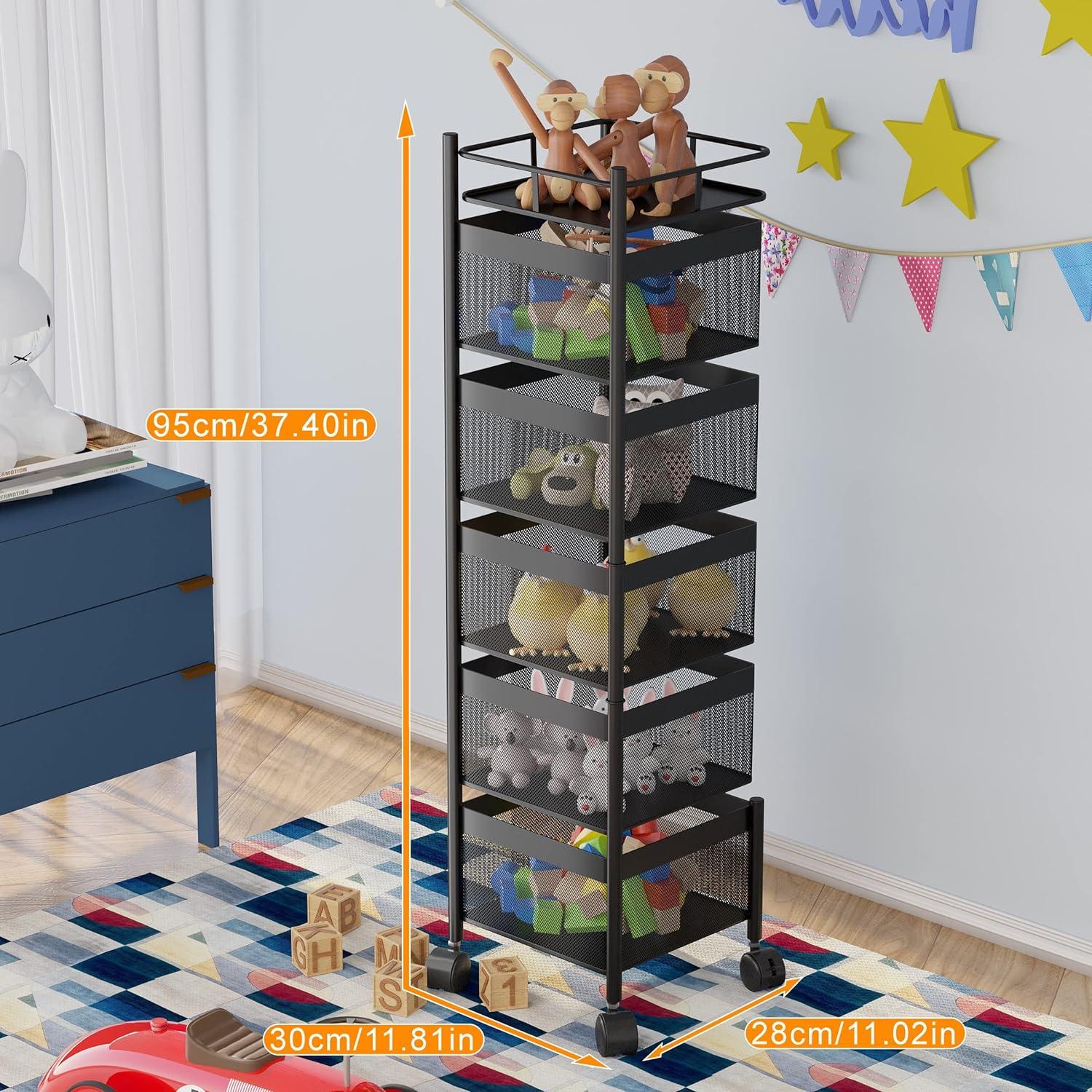 Rotating Storage Basket with 5 Tiers on Wheels Multifunctional Black - Massive Discounts