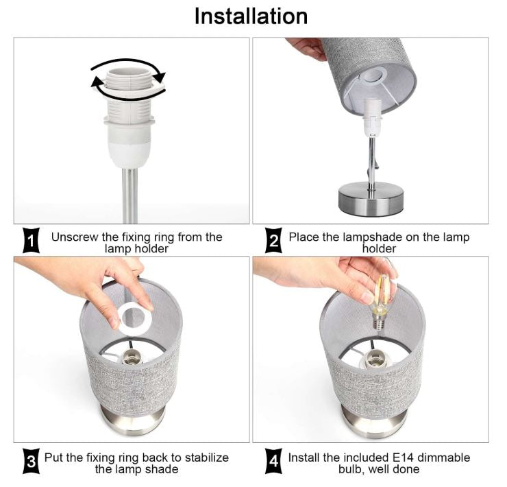 Step-by-step installation guide for a lamp with text instructions.