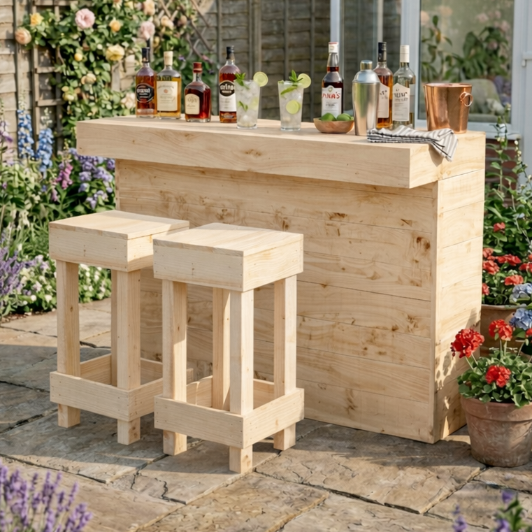 L Shape Wooden Garden Bar Rustic Outdoor Corner Bar Storage Bars at Home