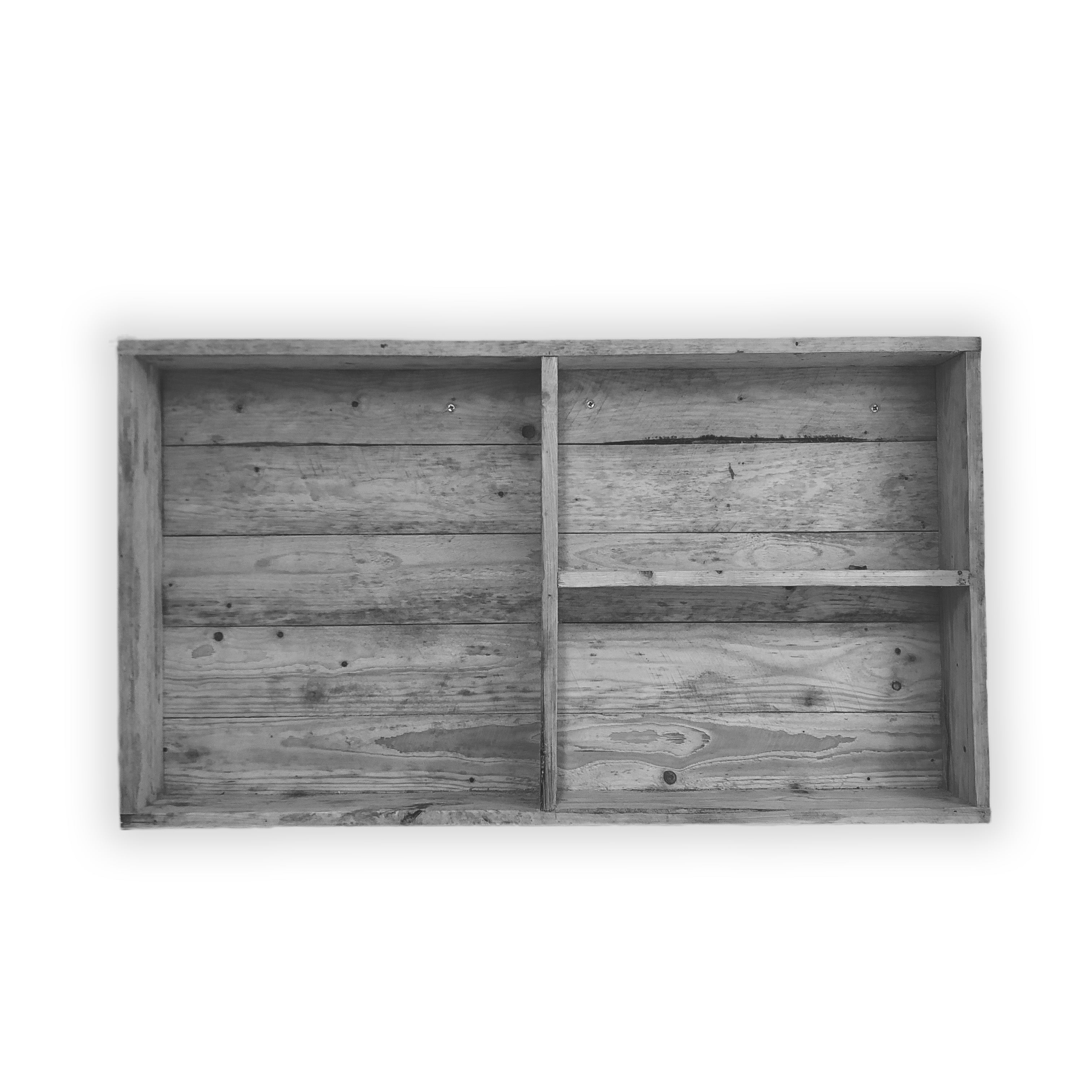 Wooden tray with a rustic finish on a white background