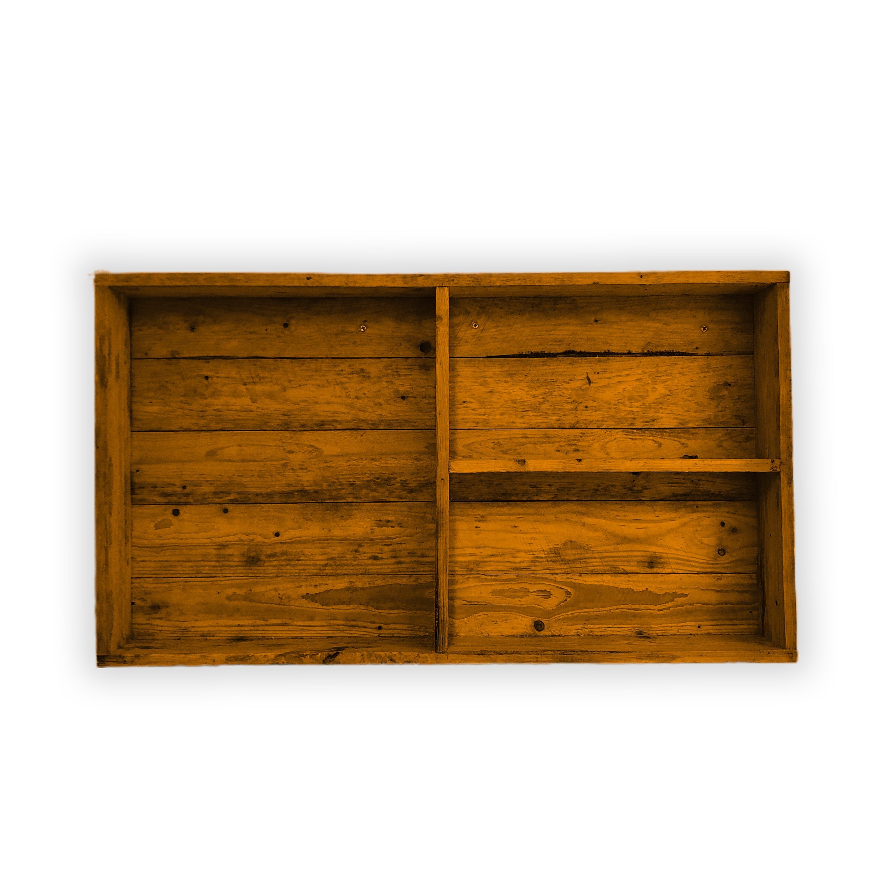 Wooden tray with compartments on a white background
