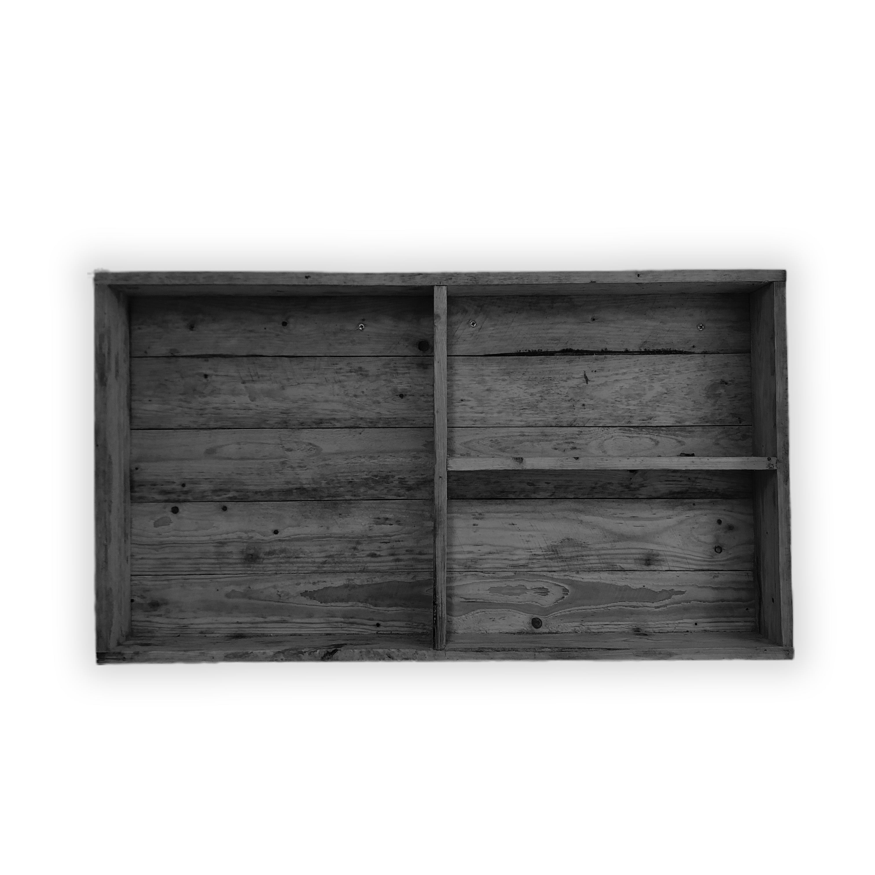 Wooden tray with divided compartments on a white background