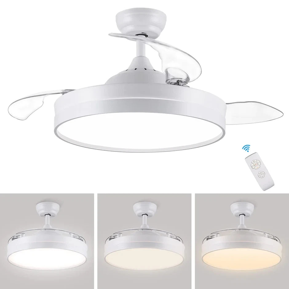 42 Inch Ceiling Fan Light Retractable Blades Remote DC White CJOY