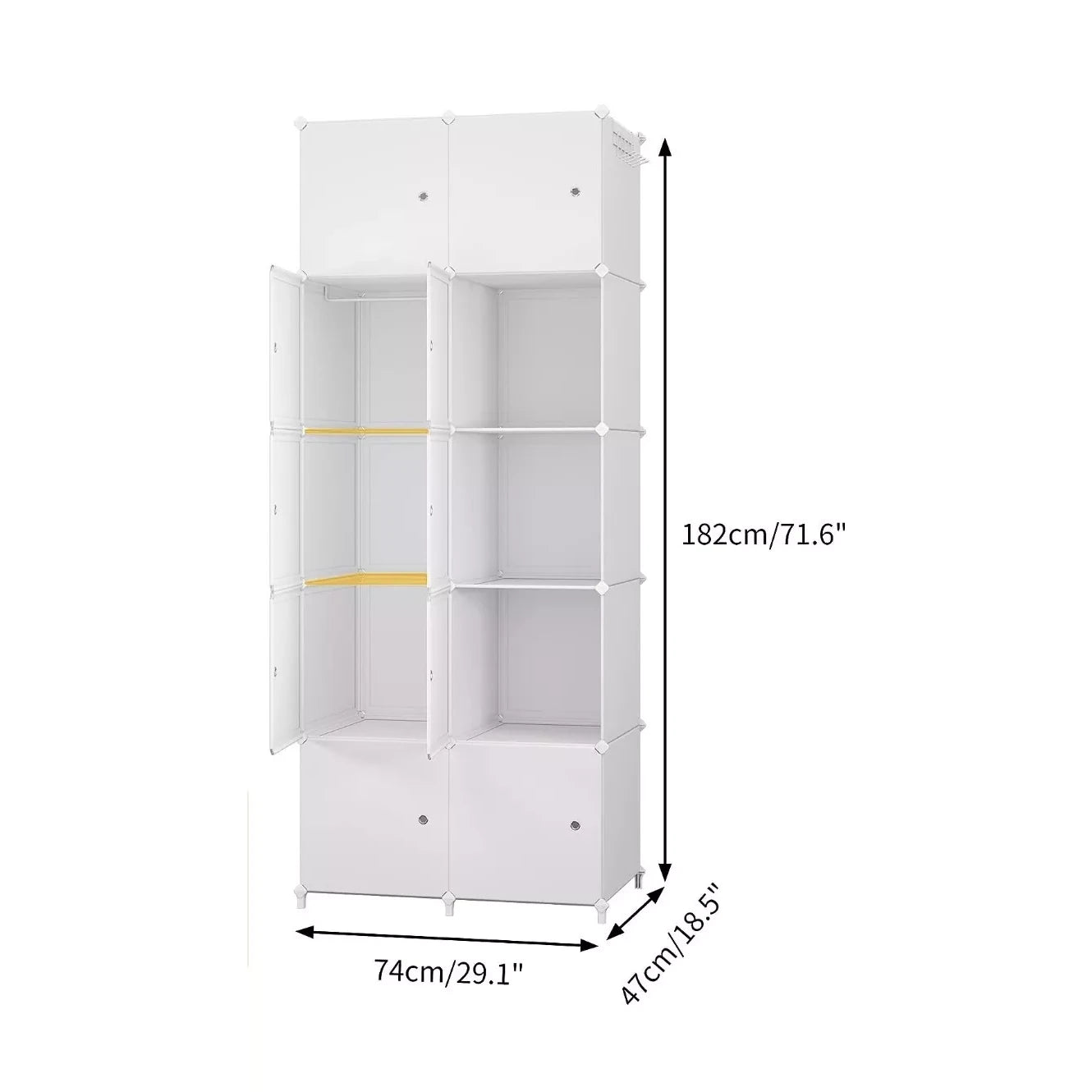 JOISCOPE Portable Wardrobe with Hanging Rail, 8/10-Cube Storage Organizer, White