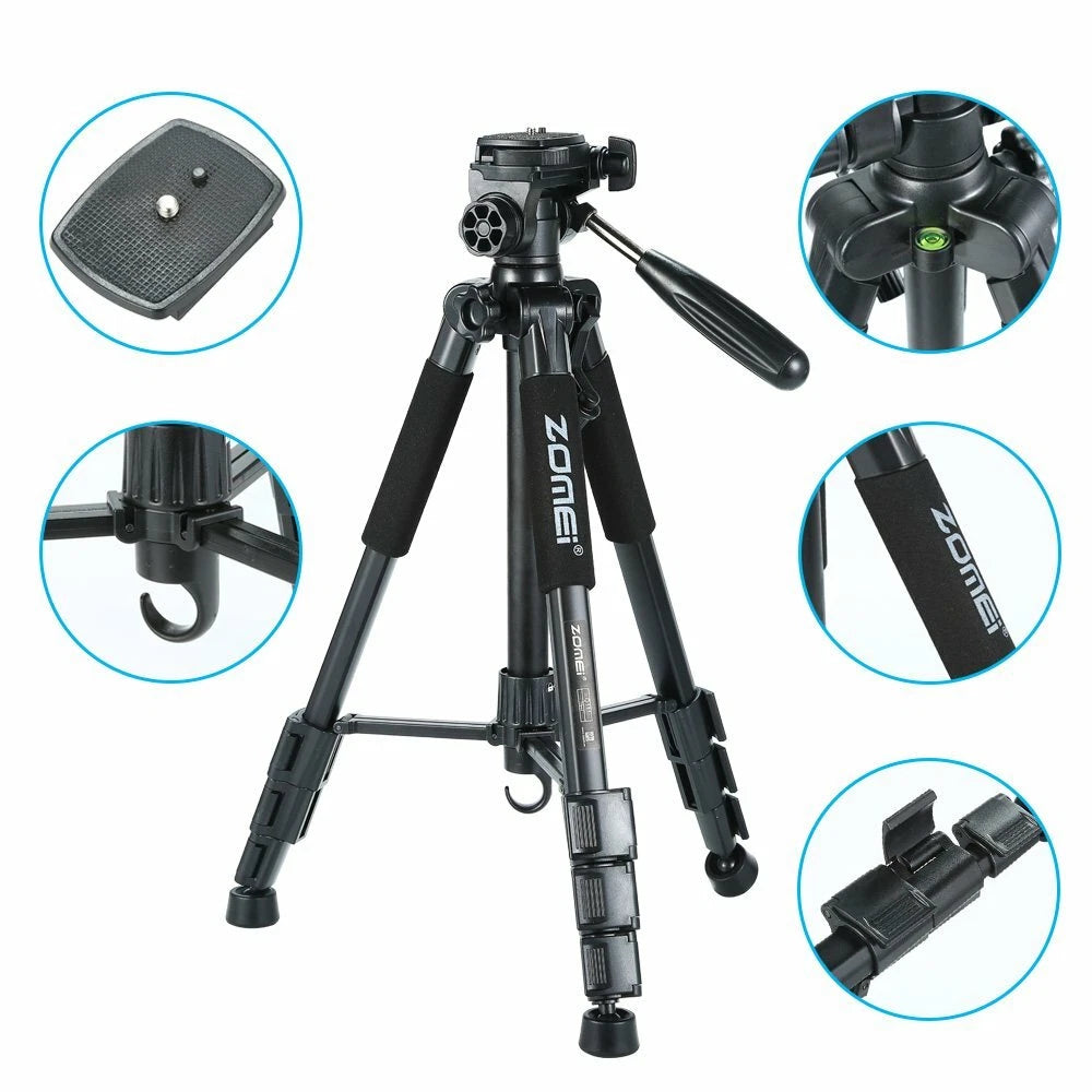 Camera Tripod 55 Inch Aluminium Lightweight Portable 3 Way Pan Head Zomei Q111