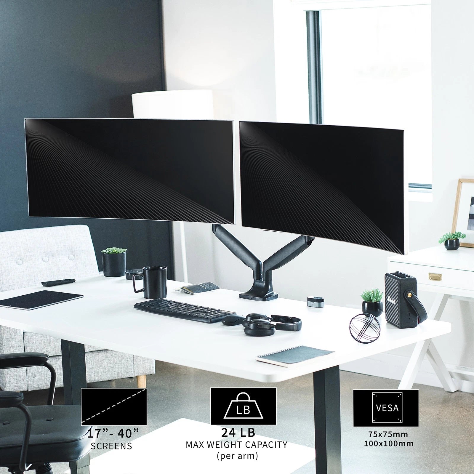 Dual Ultrawide Monitor Desk Mount 40 Inch Pneumatic Spring Arms Heavy Duty VIVO