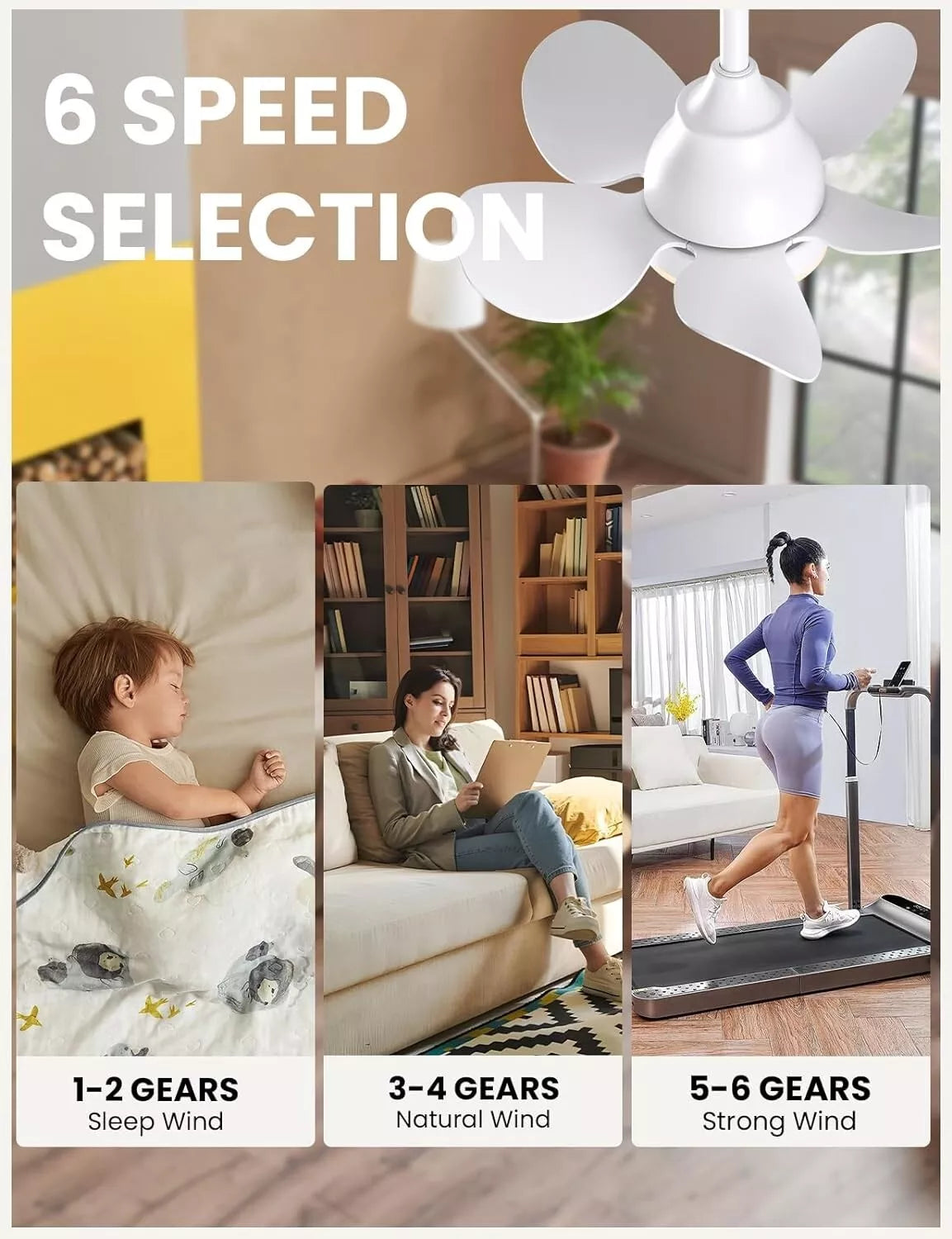 CJOY 22" Ceiling Fan with Light & Remote, Dimmable LED, Quiet Reversible Motor