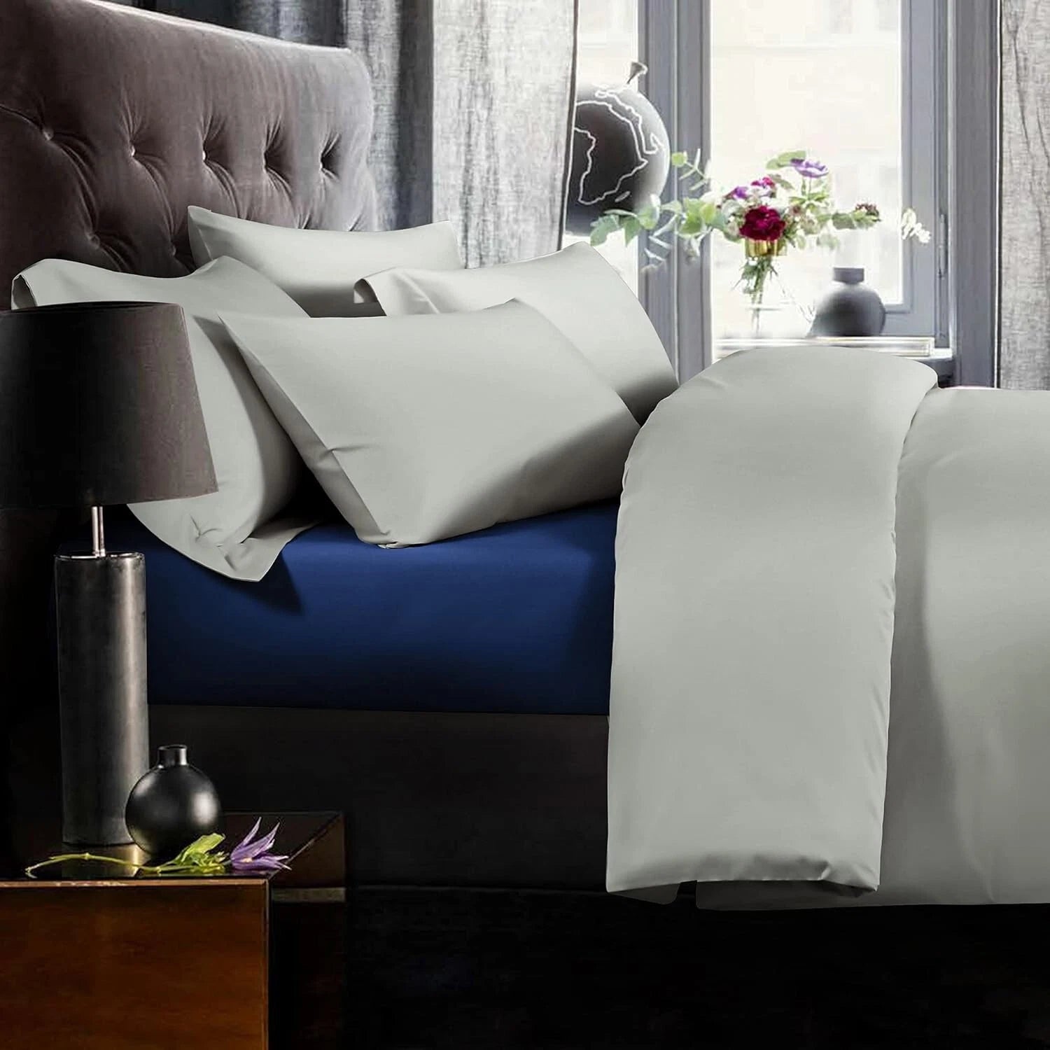 Single Fitted Sheet 100% Egyptian Cotton 90x190+30cm Breathable Navy NTBA