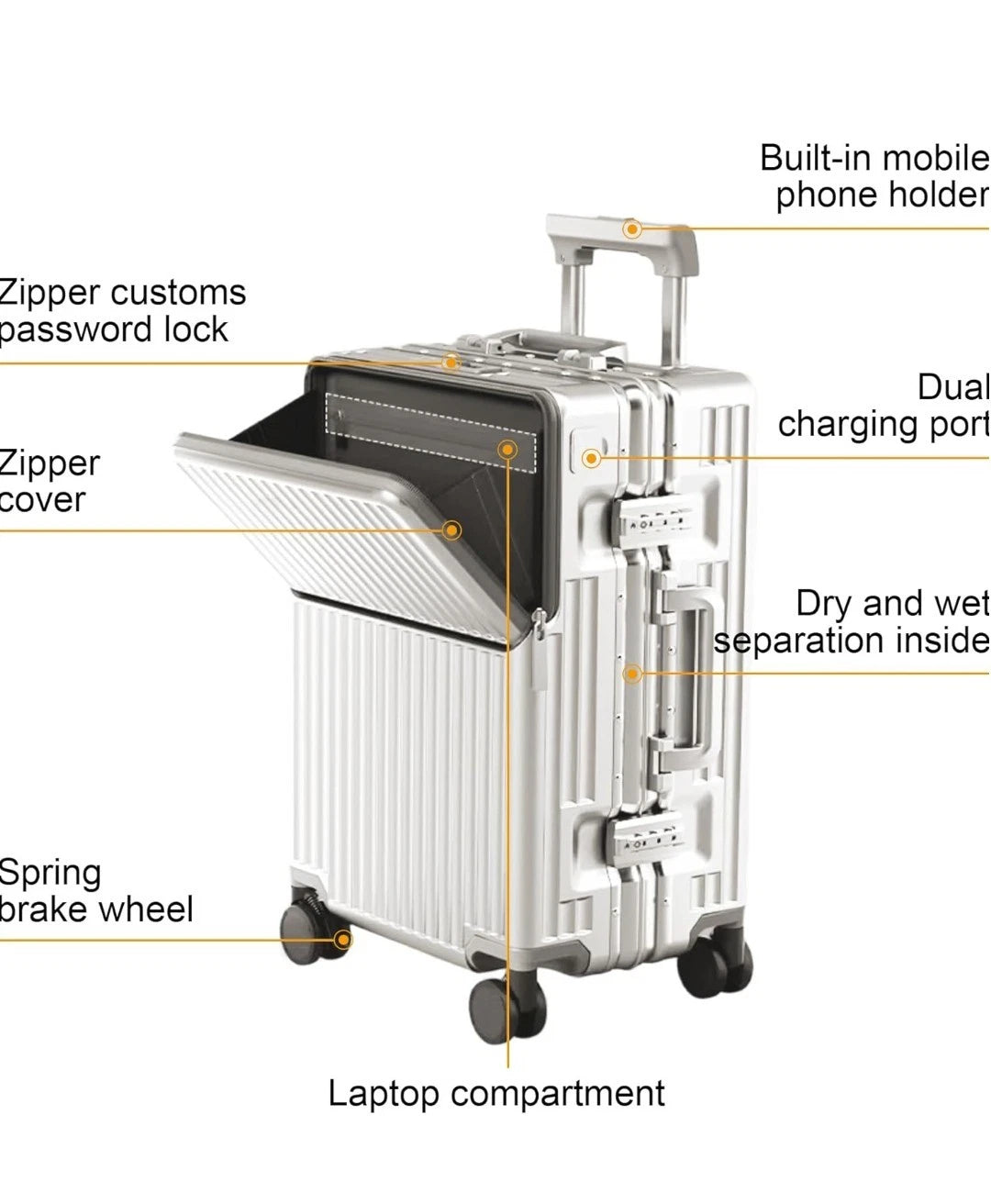 26 Inch Suitcase Hard Shell TSA Lock Aluminium Frame Silver Spinner Wheel AIWEINY