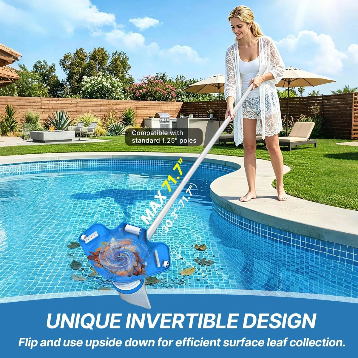 Cordless Pool Vacuum Cleaner Rechargeable Leaf Skimmer 5 Section Pole Swimming