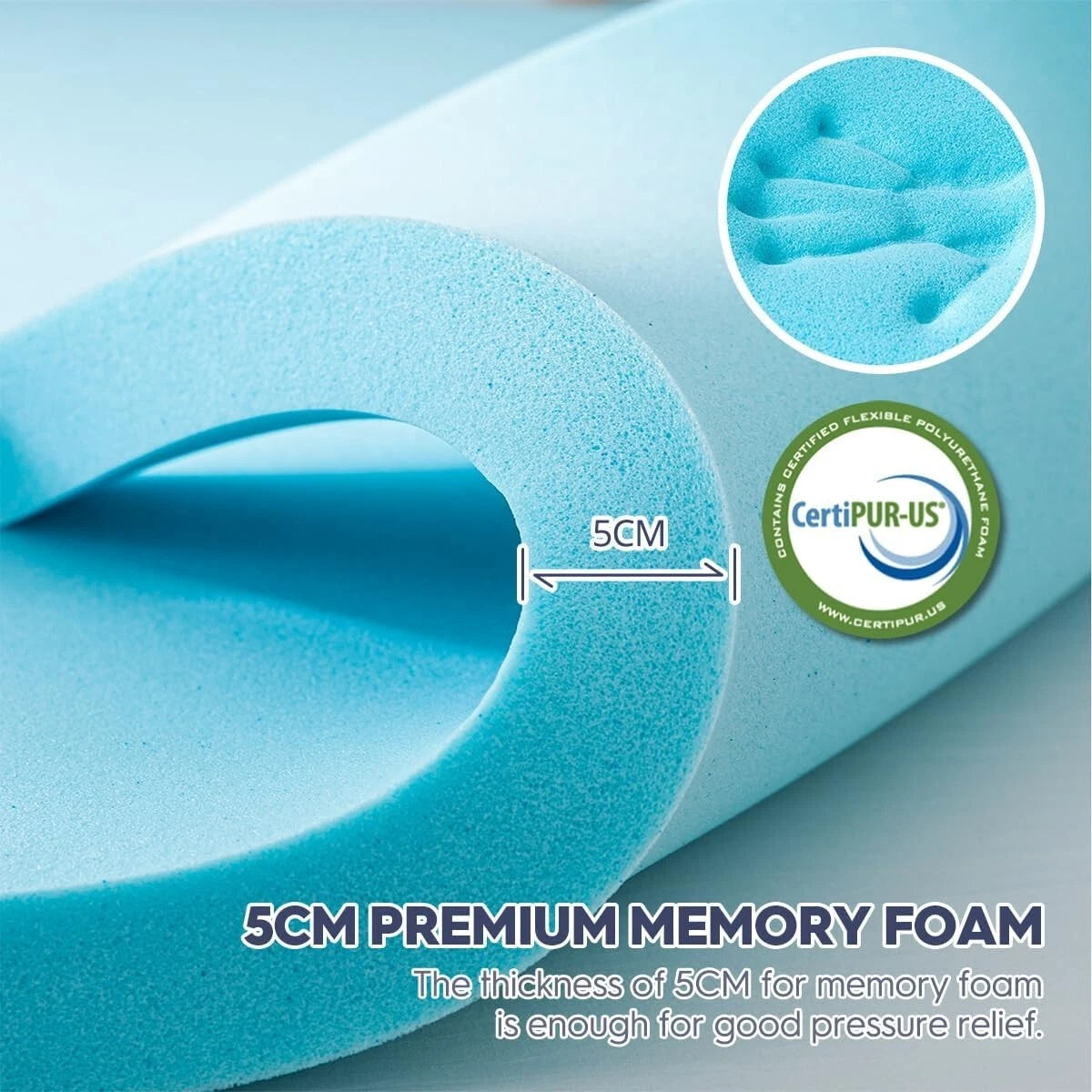 Memory Foam Topper Super King 180x200cm Bamboo Layer ELEMUSE