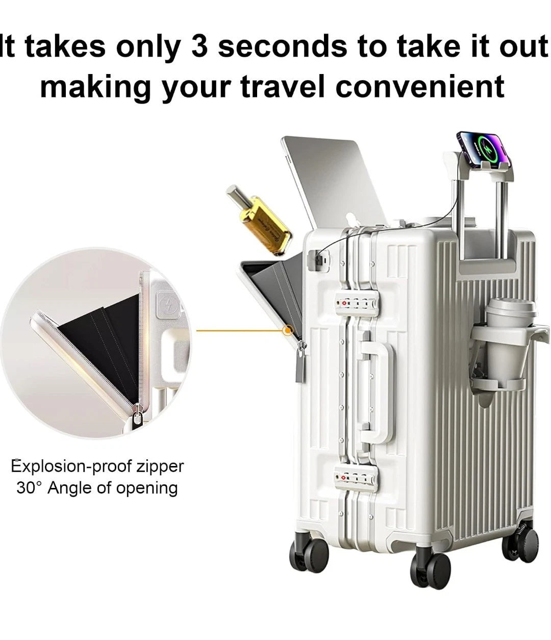 26 Inch Suitcase Hard Shell TSA Lock Aluminium Frame Silver Spinner Wheel AIWEINY