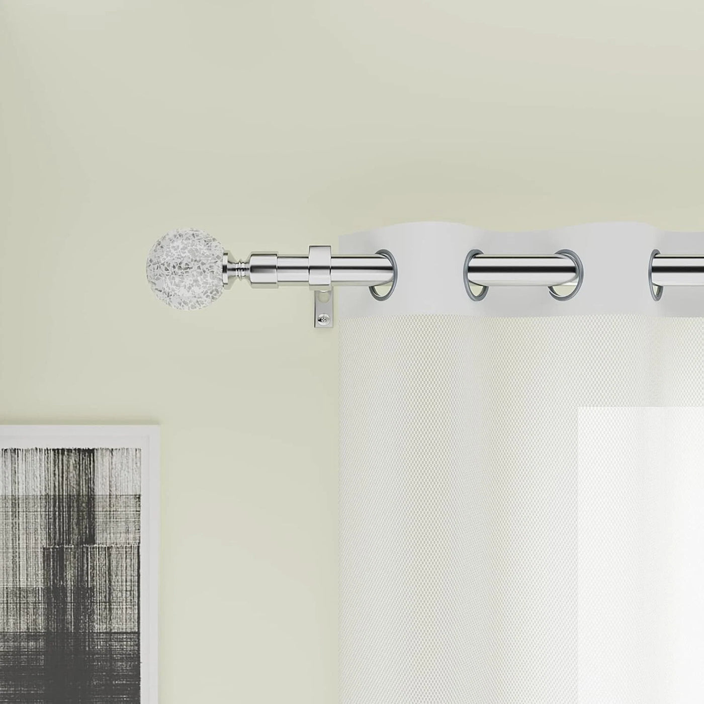 Extendable Curtain Pole 70-210cm, Chrome, Mosaic Ball Finials, Adjustable Rod