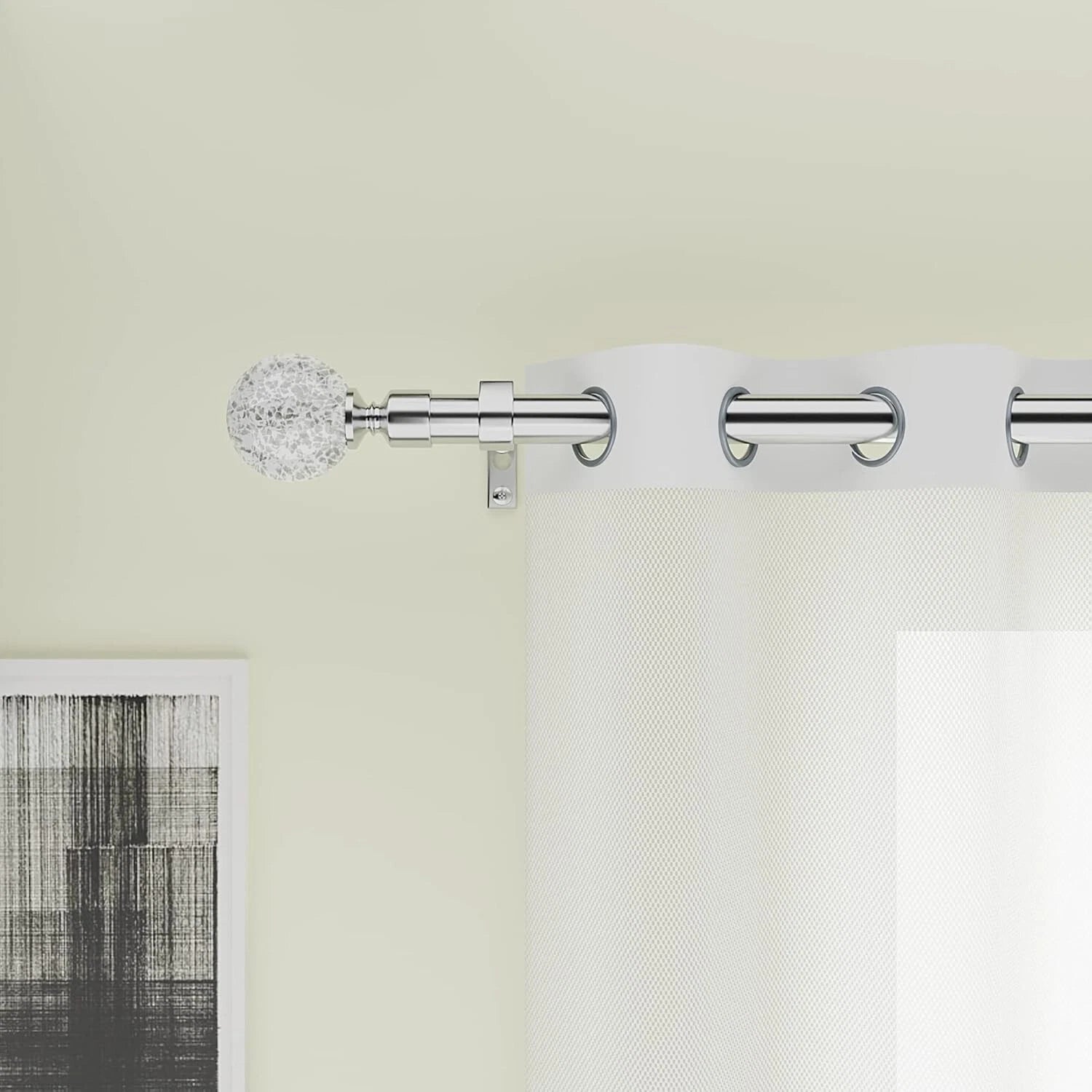 Extendable Curtain Pole 70-210cm, Chrome, Mosaic Ball Finials, Adjustable Rod