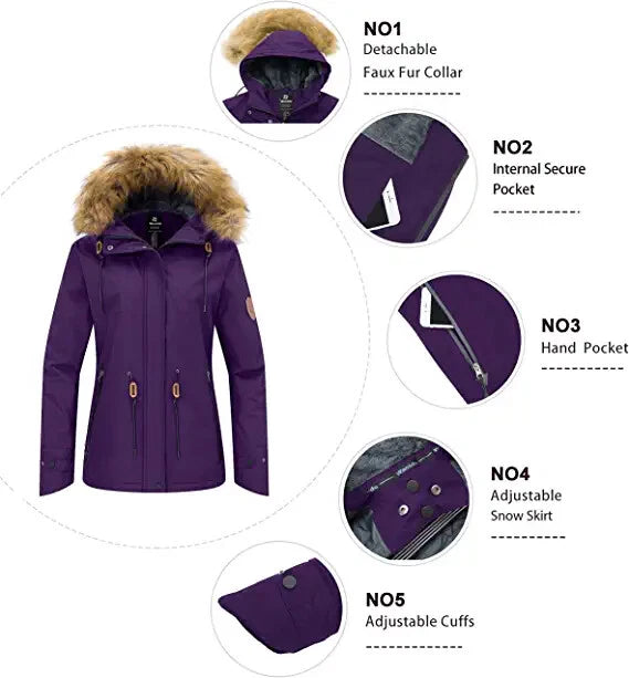 Womens Jacket Waterproof Winter Coat Ski Snowboarding Size L Wantdo