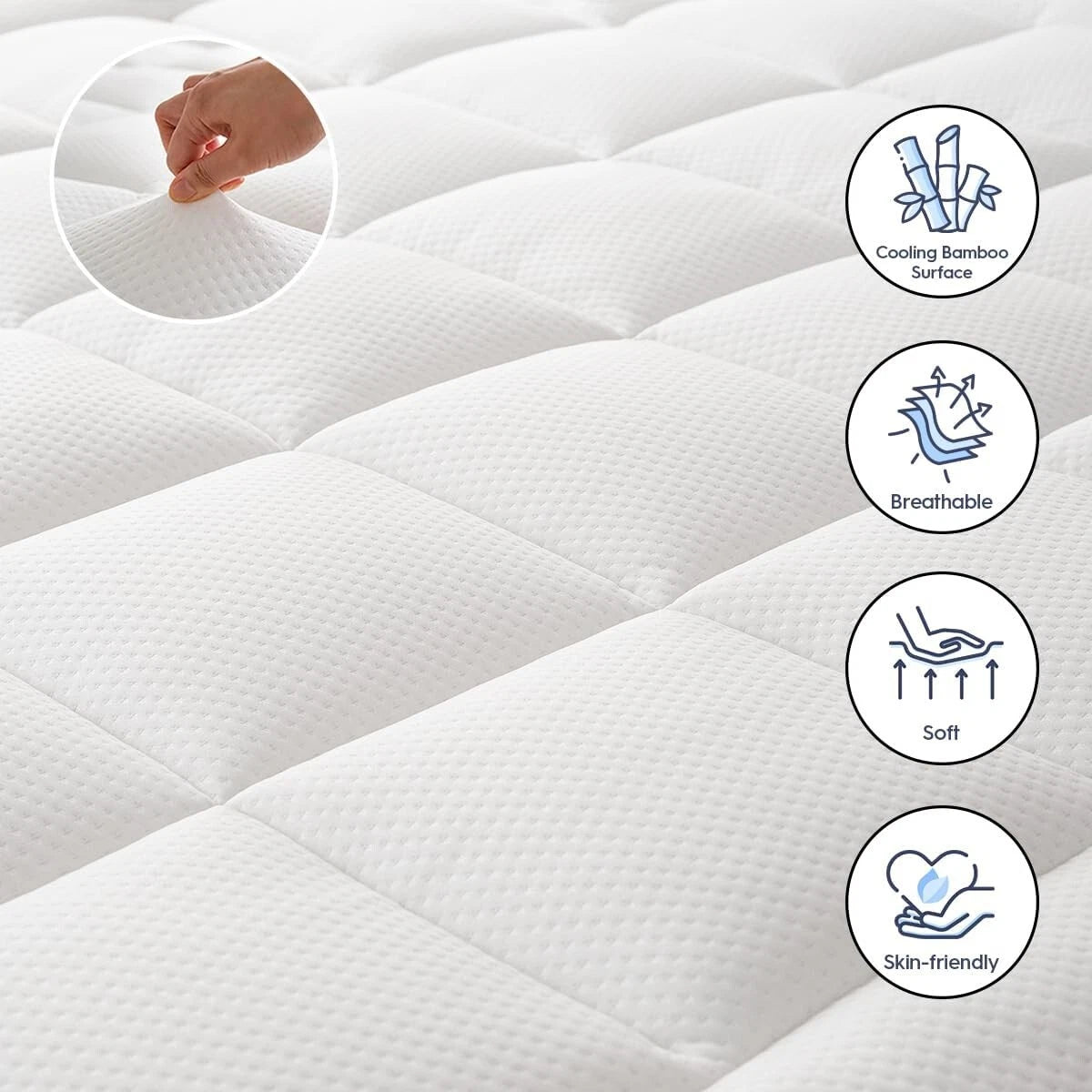 Memory Foam Topper Super King 180x200cm Bamboo Layer ELEMUSE