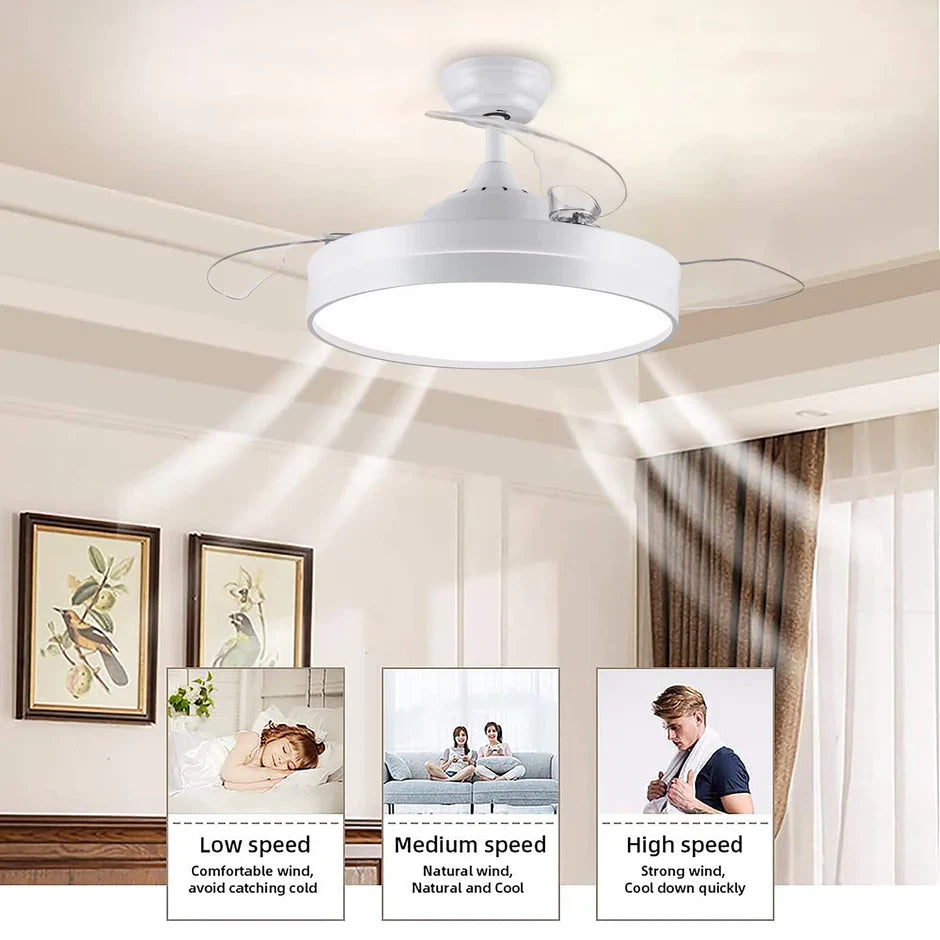 42 Inch Ceiling Fan Light Retractable Blades Remote DC White CJOY