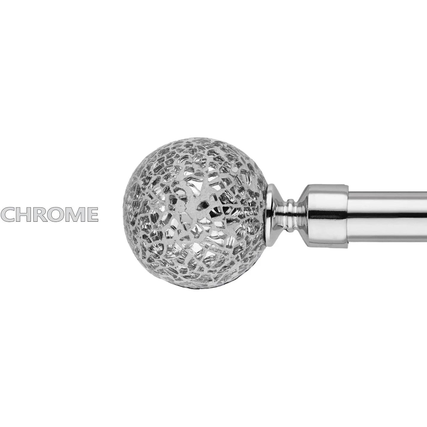 Extendable Curtain Pole 70-210cm, Chrome, Mosaic Ball Finials, Adjustable Rod