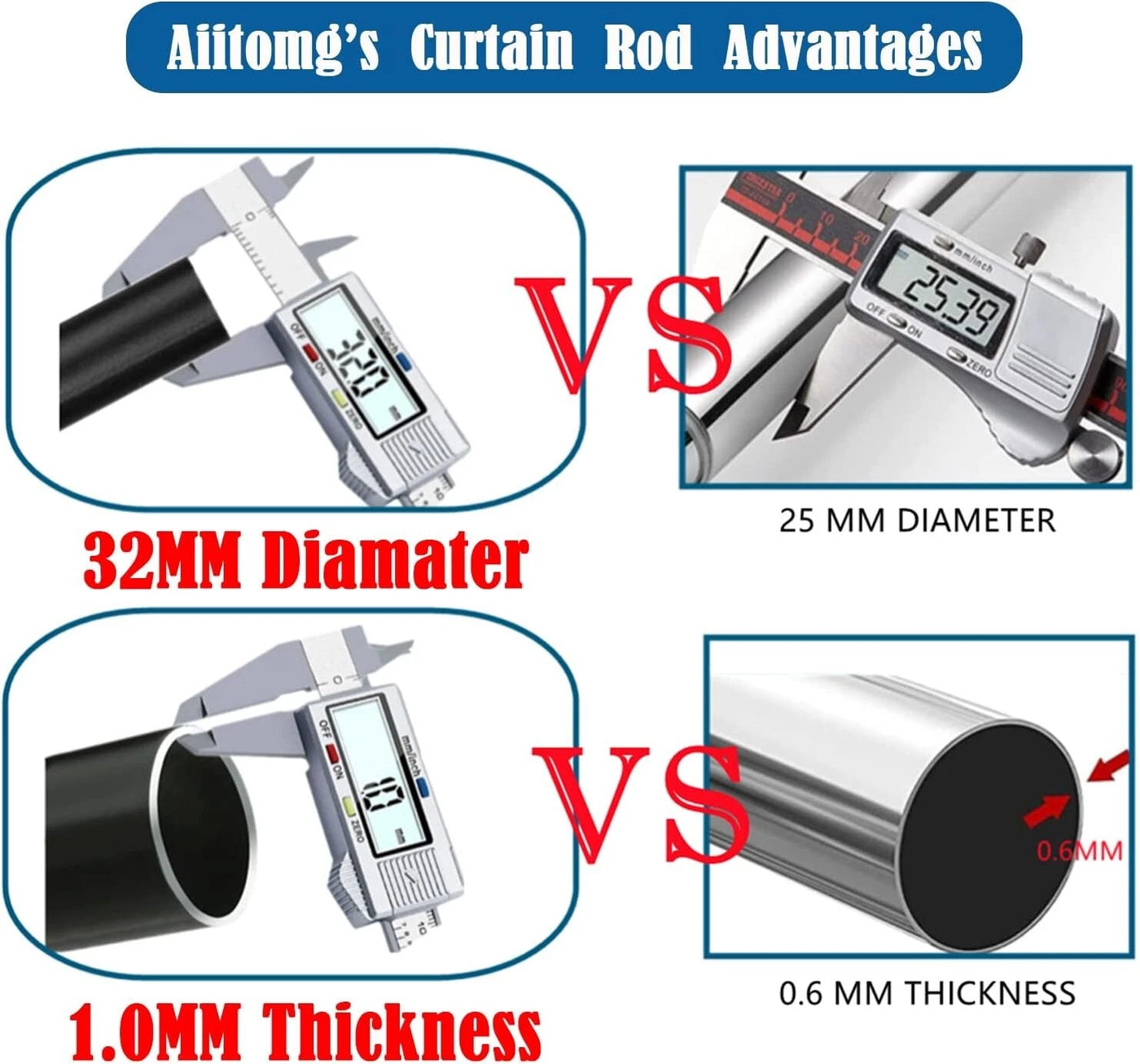 Shower Curtain Rail No Drill Tension Rod Anti-Slip Curtain 110-165CM
