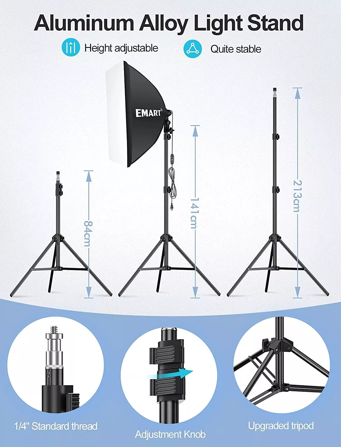 EMART Softbox Lighting Kit 60x60cm E27 Socket with Reflectors, Portable