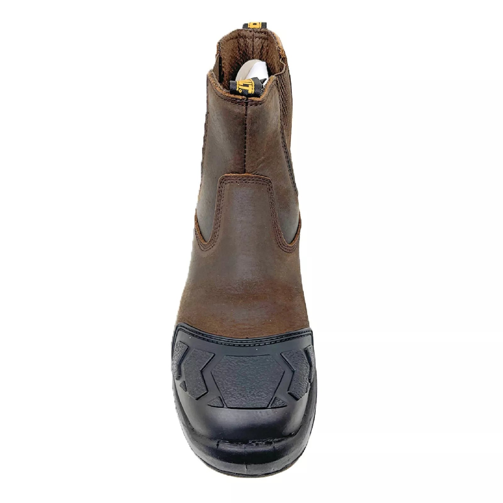 Brown ankle boot with black sole on a white background