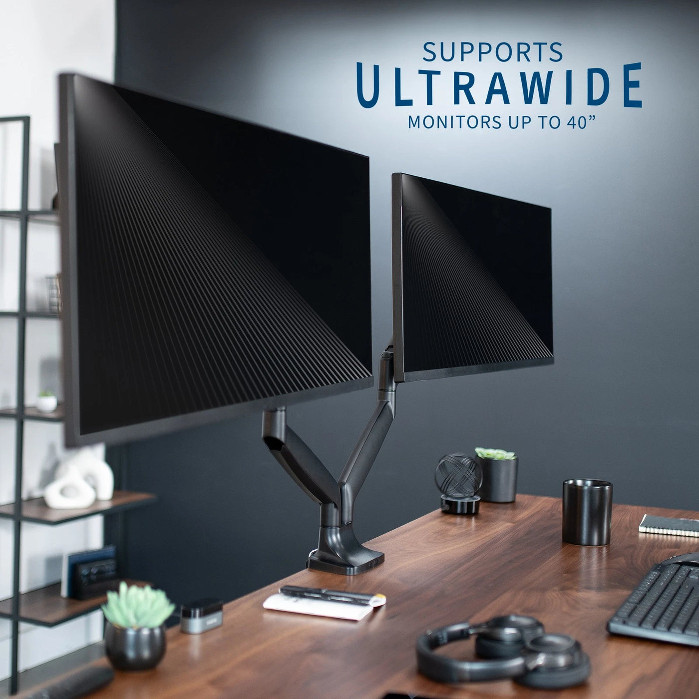 Dual Ultrawide Monitor Desk Mount 40 Inch Pneumatic Spring Arms Heavy Duty VIVO