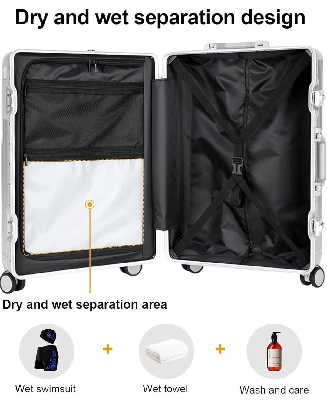 26 Inch Suitcase Hard Shell TSA Lock Aluminium Frame Silver Spinner Wheel AIWEINY