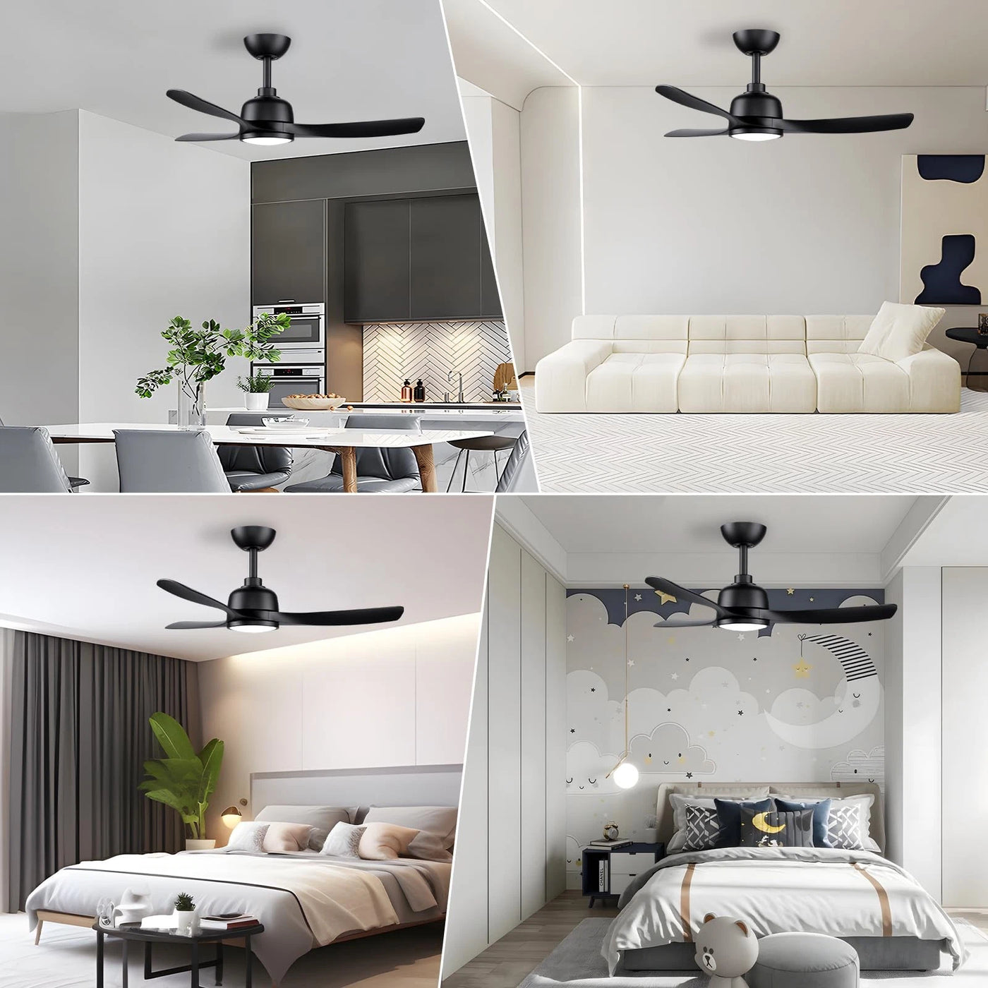 CJOY 42" Ceiling Fan with Light & Remote, 3 Blades, Quiet DC Motor, Black