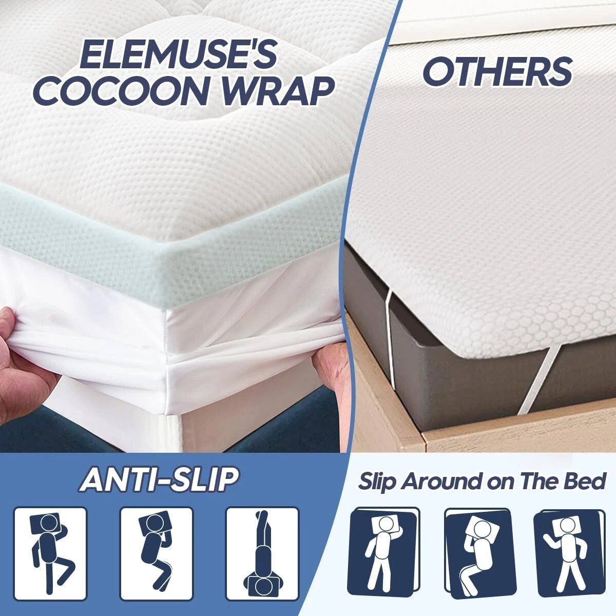 Memory Foam Topper Super King 180x200cm Bamboo Layer ELEMUSE