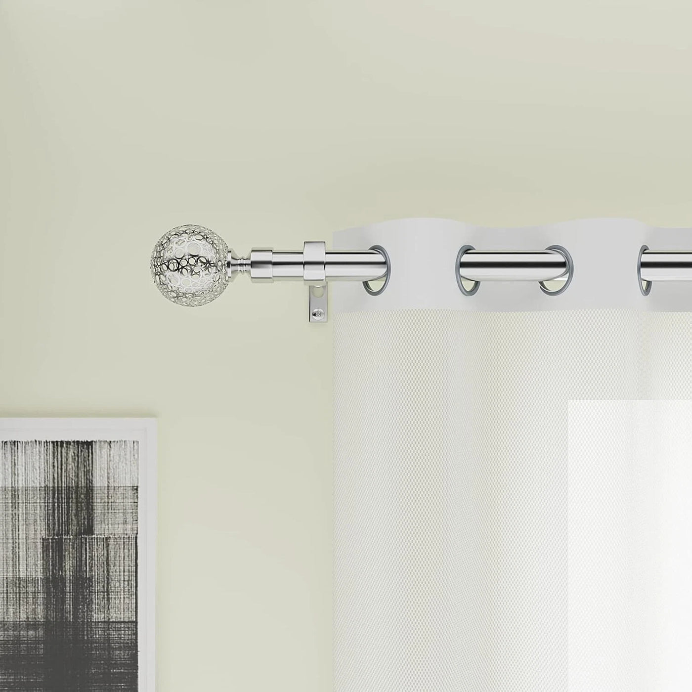 Extendable Curtain Pole 70-210 cm Nickel Ball Finials with Fittings Set