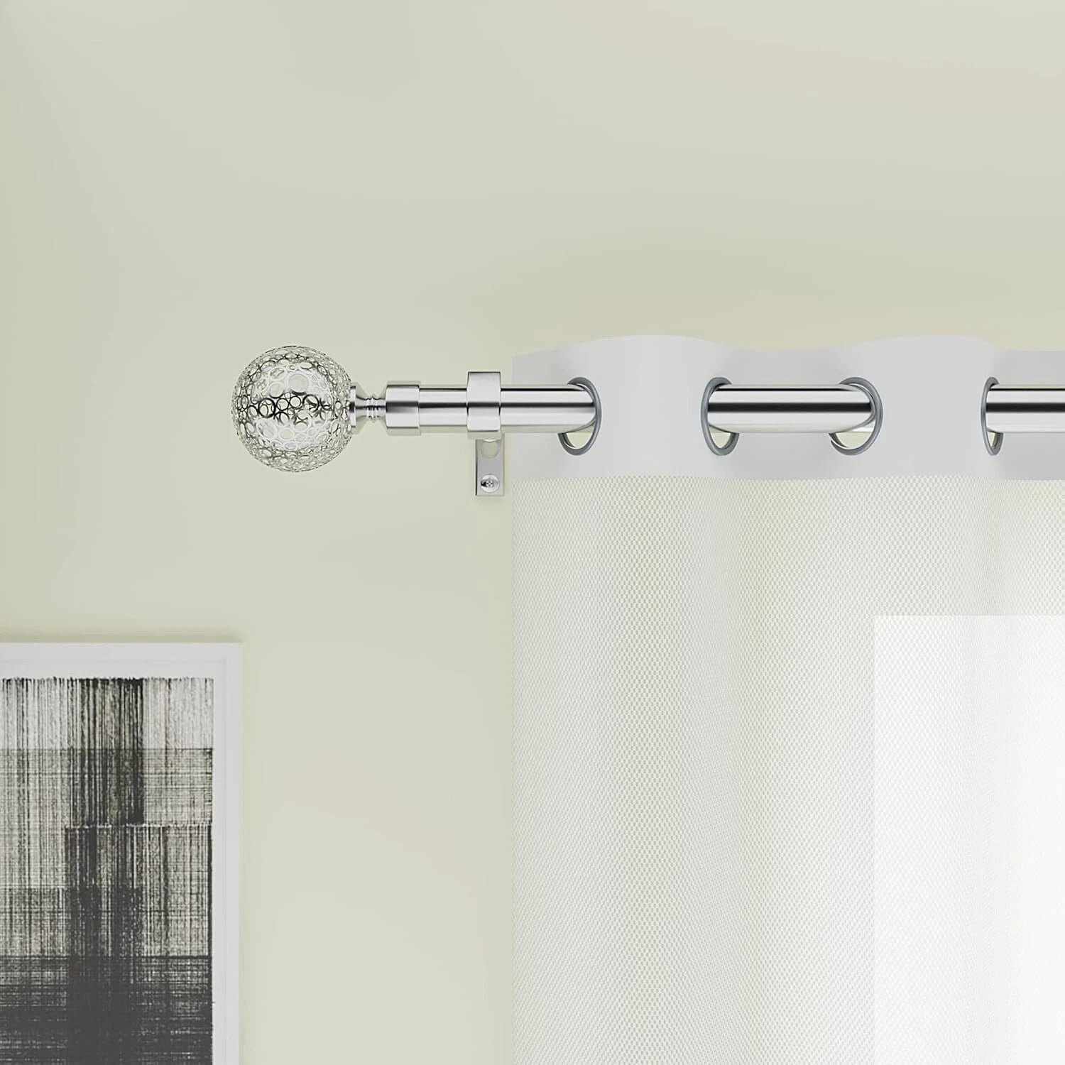Extendable Curtain Pole 70-210 cm Nickel Ball Finials with Fittings Set
