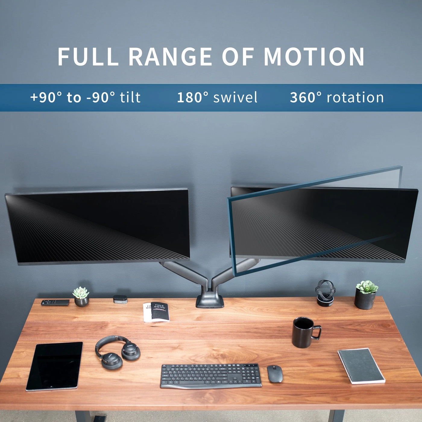 Dual Ultrawide Monitor Desk Mount 40 Inch Pneumatic Spring Arms Heavy Duty VIVO