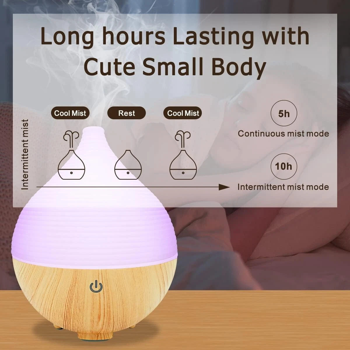 Small Essential Oil Diffuser Cool Mist Humidifier 3 Mode Aromatherapy VVFLED
