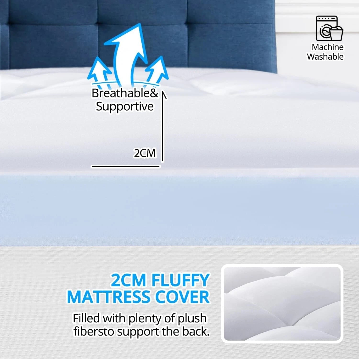 Firm Mattress Topper Single 90x190cm Washable Cover ELEMUSE