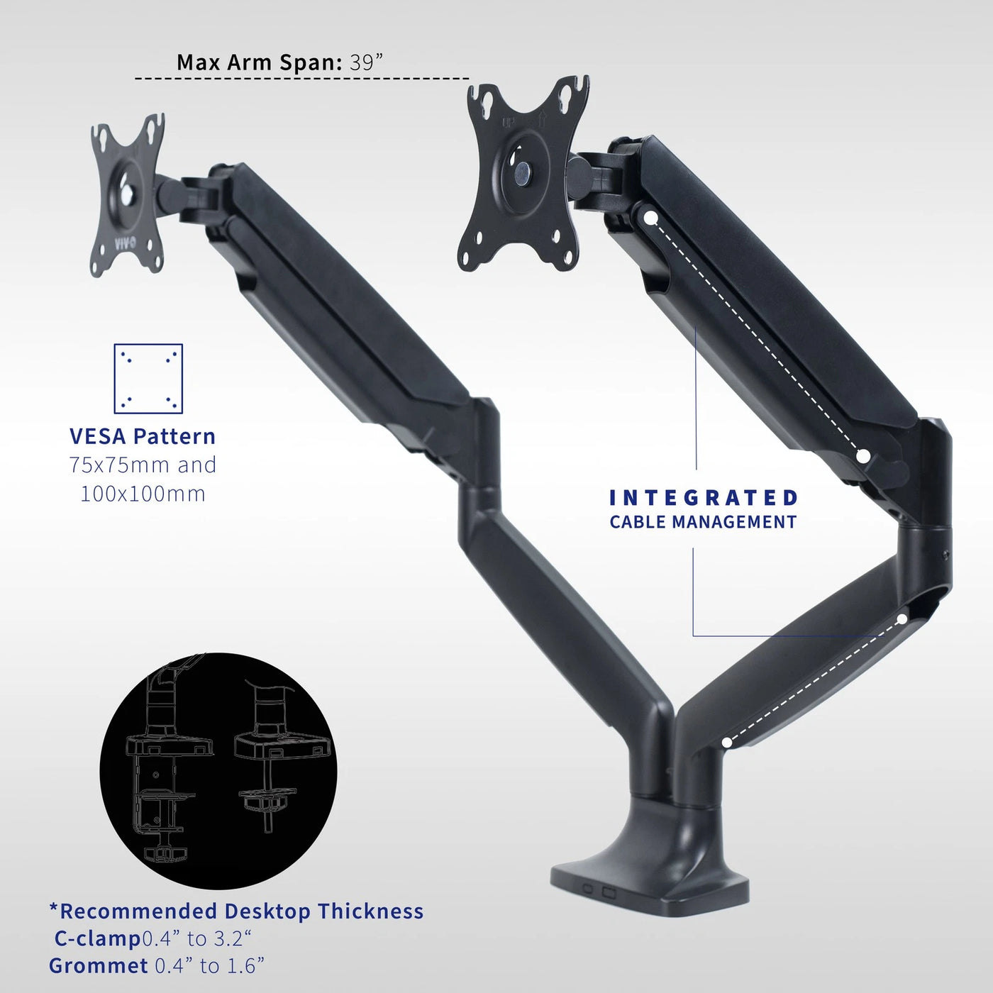 Dual Ultrawide Monitor Desk Mount 40 Inch Pneumatic Spring Arms Heavy Duty VIVO