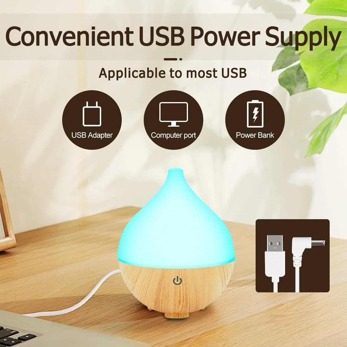 Small Essential Oil Diffuser Cool Mist Humidifier 3 Mode Aromatherapy VVFLED