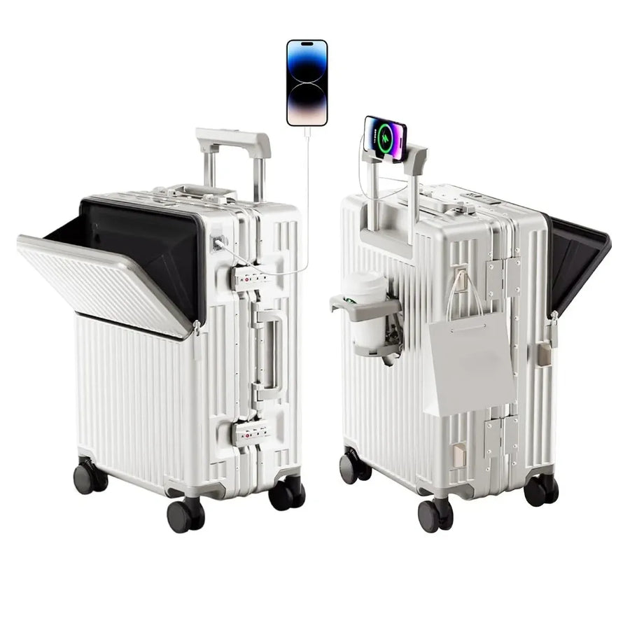 26 Inch Suitcase Hard Shell TSA Lock Aluminium Frame Silver Spinner Wheel AIWEINY
