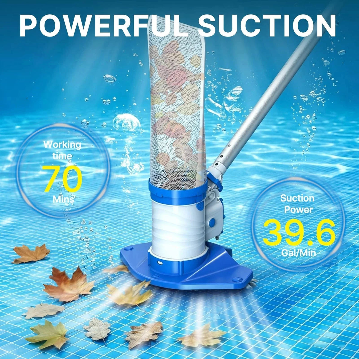Cordless Pool Vacuum Cleaner Rechargeable Leaf Skimmer 5 Section Pole Swimming