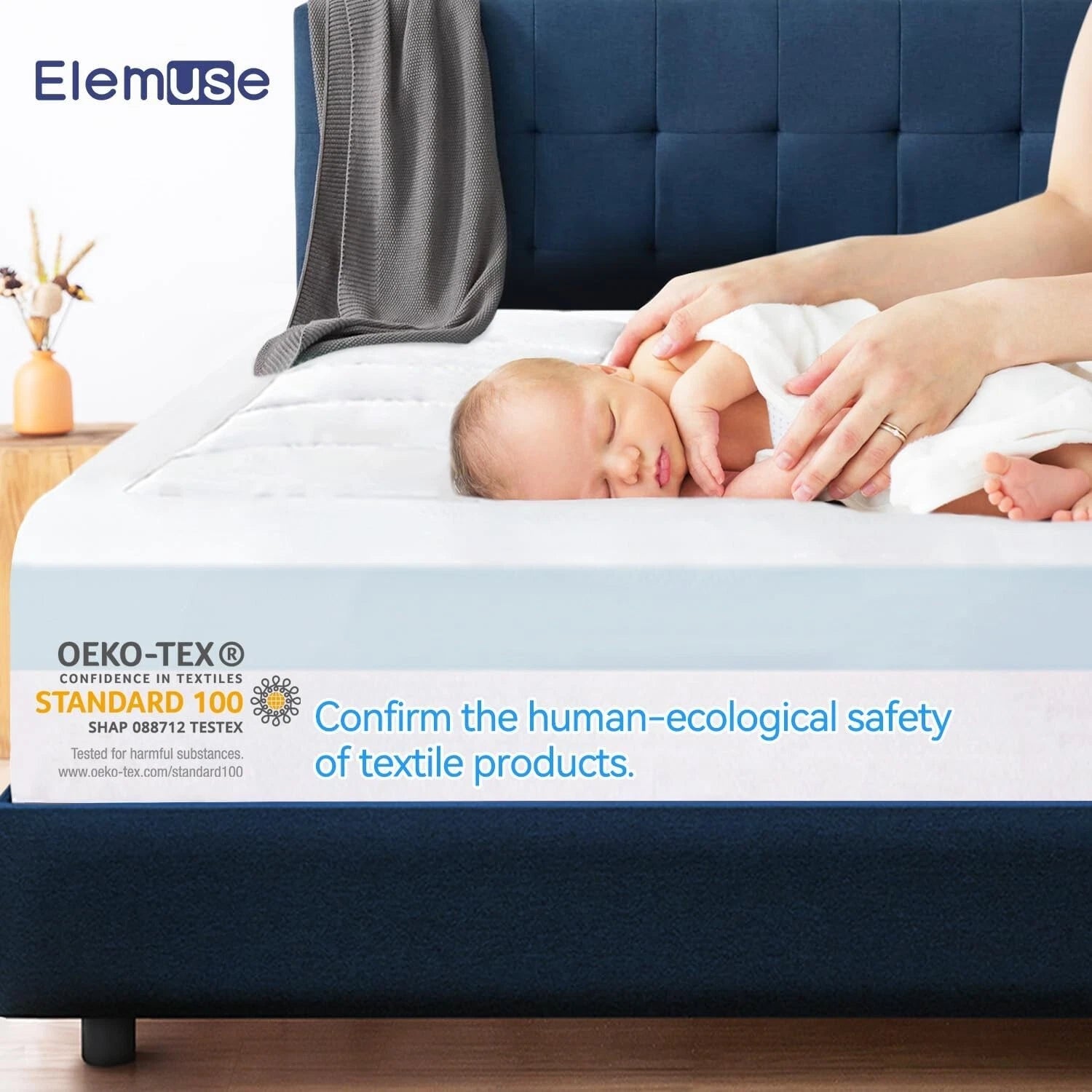 Firm Mattress Topper Single 90x190cm Washable Cover ELEMUSE