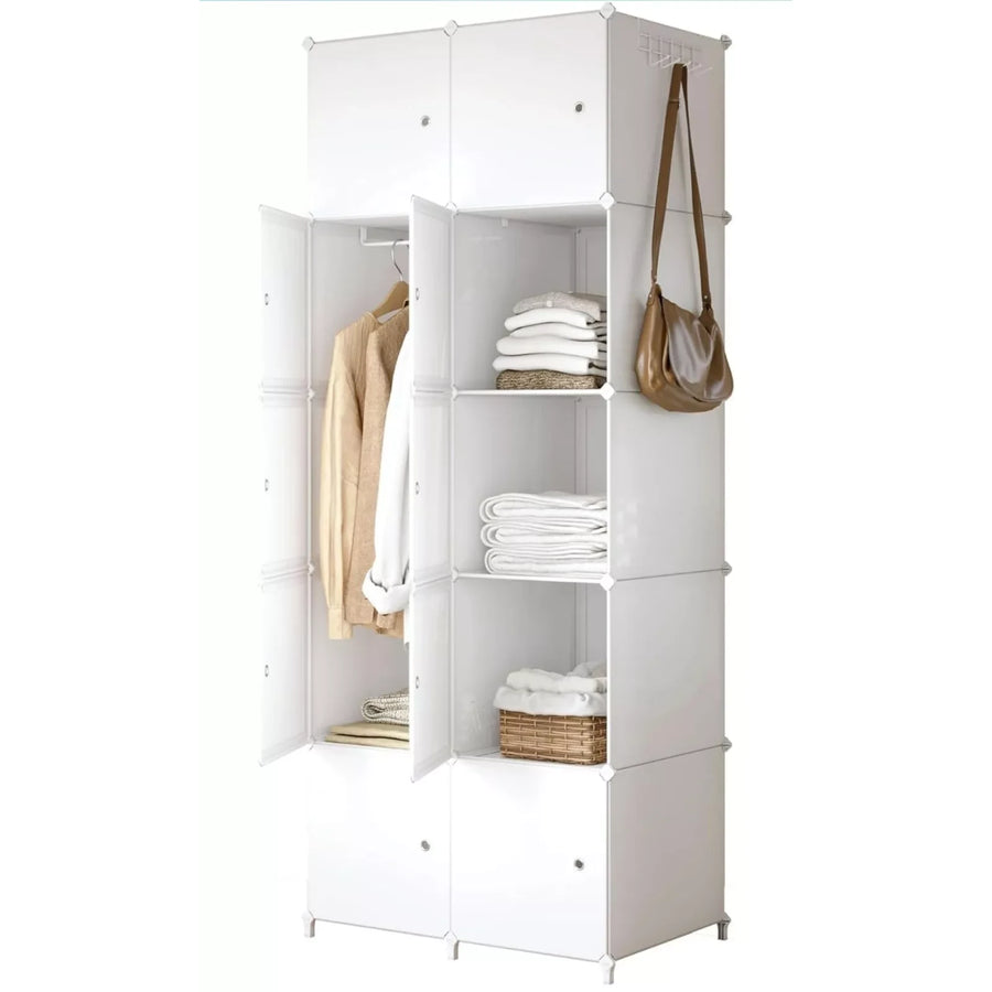 JOISCOPE Portable Wardrobe with Hanging Rail, 8/10-Cube Storage Organizer, White